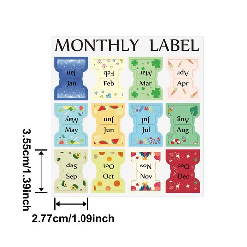 CIEMODA 2 Sheets Colorful Monthly Adhesive Tabs, 24 Pcs Monthly Divider Tabs, 1-12 Months per Sheet,Waterproof Month Tabs for Planner