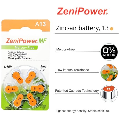 ZeniPower 60 Hearing Aid Batteries Size: 13 + Battery Holder Keychain Kit