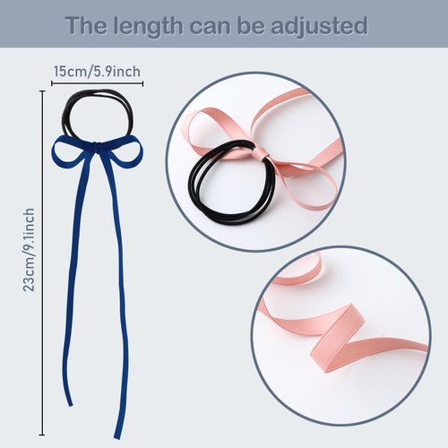 HLTOO Hair Ties, 10PCS Long Silk Ribbon Hair Bows, Colourful Hair Bands with Bow, Elastics Scrunchies, Long Ponytail Holder, for Women and Girls, 10 Colors