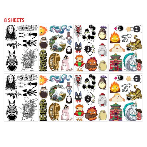 Pounchi Cute Cartoon Temporary Tattoos (8 Sheets) Gifts Anime Decor Cosplay Waterproof Temporary Tattoos Cartoon Stickers Party Favors Supplies for Teens Kids