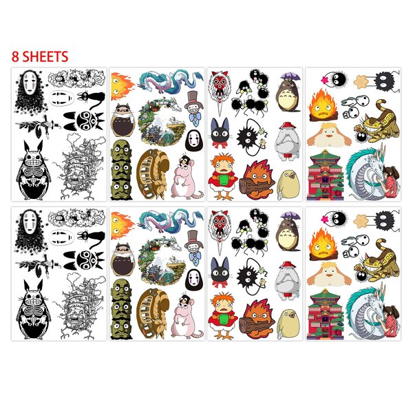 Pounchi Cute Cartoon Temporary Tattoos (8 Sheets) Gifts Anime Decor Cosplay Waterproof Temporary Tattoos Cartoon Stickers Party Favors Supplies for Teens Kids