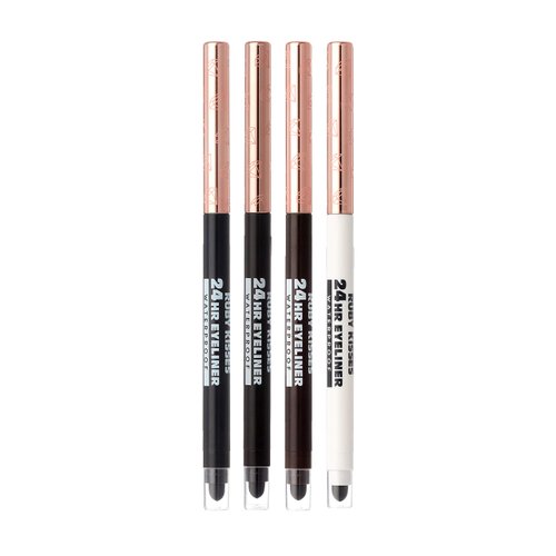 Ruby Kisses Waterproof Eyeliner, 24HR Waterproof Long-Lasting Mechanical Eyeliner Pencil with Built-in Sharpener, Smudgeproof 4 Pack (Blackest Black, Black Brown, Dark Brown, Pure White)
