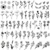 One Grace Mini Black Flower Temporary Tattoos - Realistic Long Lasting Waterproof Tiny Tattoos - Cute Floral Bouquet Wild Plants Small Tattoos for Women and Men