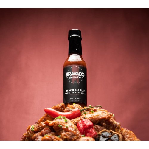 Black Garlic And Carolina Reaper Hot Sauce By Bravado Spice FEATURED ON HOT ONES Gluten Free, Vegan, Low Carb, Paleo All Natural 5 oz Bottle Award Winning Gourmet Hot Sauce