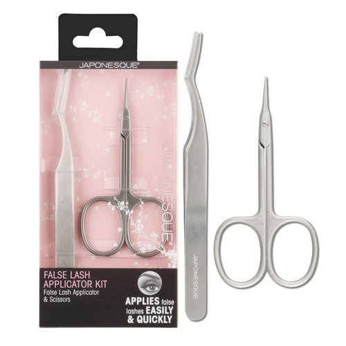 JAPONESQUE False Eyelash Applicator Kit, Stainless Steel Scissors And Tweezer Applicator Duo - Two Piece Kit For Easy, Natural Looking False Eyelashes, Works On Strips and Lash Clusters