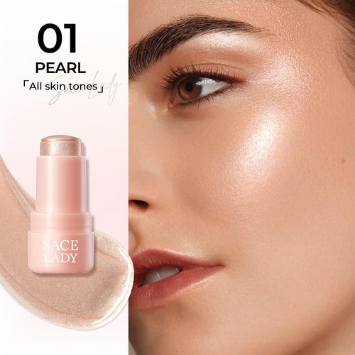 SACE LADY Jelly Highlighter Stick, Face Glow Sticks with Watery Radiant Finish, Easy Blend & Long Lasting, Multi-Use Cream Highlighter Makeup 3 Colors (01 PEARL, 1pc)