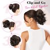 REECHO Ponytail Extension, 9" Claw Clip in Short Curly Wavy Pony Hair Extension Jaw Clip on Pony Tail HP001 Hairpiece for Women - Chestnut Brown with Golden Highlights