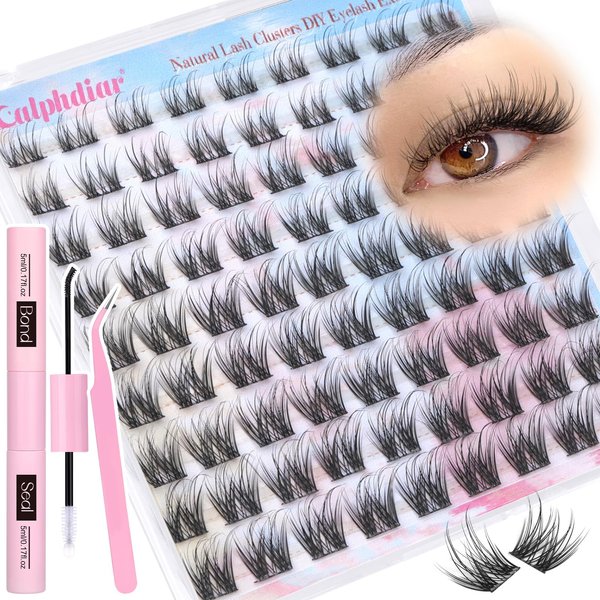 Lash Clusters Kit Wispy Cluster Eyelash Extensions Kit Natural D Curl Lashes Clusters DIY Lash Extension Kit Thin Band Individual Lashes 10-16mm Eyelash Extension Kit with Lash Bond and Seal
