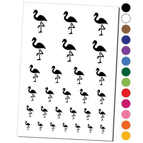 Standing Flamingo Temporary Tattoo Water Resistant Fake Body Art Set Collection - Black (One Sheet)