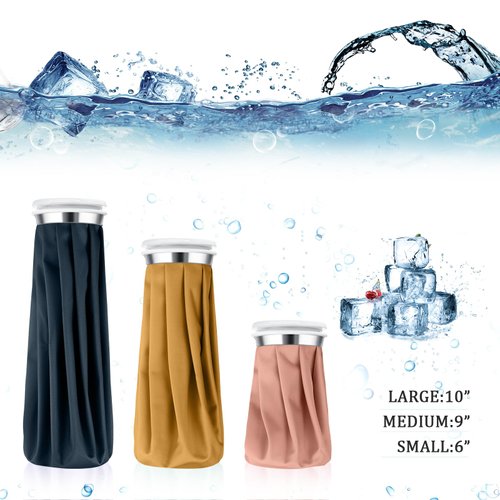 Shihanee 3 Pcs Ice Pack for Injuries, Reusable Hot Water Bag with Screw Top, Hot Cold for Sports Knee Head Leg Shoulder Back Injury, 6 Inch 9 Inch 10 Inch(Multicolor,Morandi Style)