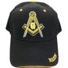 AborenCo Freemason Mason Lodge Symbol Adjustable 3D Embroidery Baseball Cap Hat (Black & Yellow Trim)