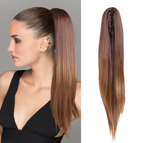 Neverland Beauty 20 Inch Straight Ponytail Extension Synthetic Long Ponytail Extension Clip in Ponytail Hair Extensions Natural Looking Fake Hair Extensions Ponytail for Women Girls Daily Party