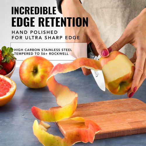 Cutluxe Paring Knife – 3.5" Small Kitchen Knife, Peeling Knife with Razor Sharp Blade – Forged High Carbon German Steel – Full Tang & Ergonomic Handle Design – Artisan Series