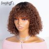 JOEDIR HAIR Short Curly Wig with Bangs Human Hair for Women Ombre Brown 10 inch Short Water Wave Curly Bob Wig Glueless Wig 150% Density (Color: TT1B/33)