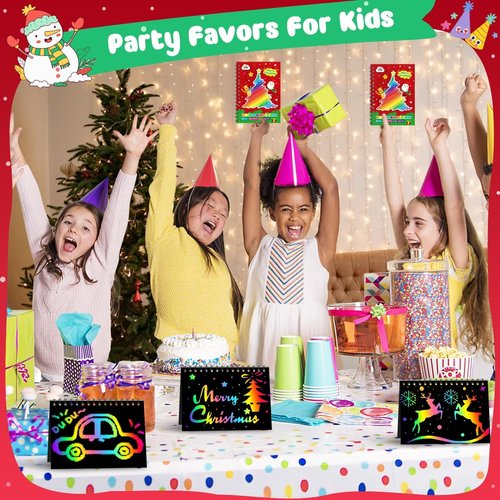 ZMLM Christmas Scratch Art Party Favors: 16 Pack Rainbow Scratch Art Notebook Bulk Scratch Art for Kids Birthday Party Favors Girls Boys Christmas Gifts Toy Scratch Pads Classroom Prizes