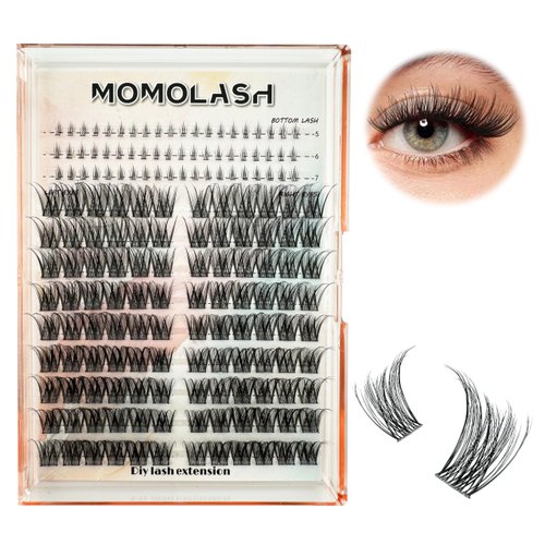 MOMOLASH Fluffy Lash Clusters Wispy 168pcs Volume Natural Soft Cluster Eyelash Extensions with Bottom Lashes D Curl Individual Matte Black Lashes 12-18mm with 5-7mm Bottom Eyelash Clusters DIY at Home
