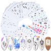 40 Sheets Flowers Nail Art Stickers, Holographic Flower Leaf Butterfly Pendant Necklace Feather Animal Line Nail Art Decals, Floral Resin Water Transfer Decal for Women Manicure Charms Decorations
