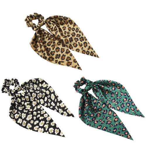 RTTYOA 3 Packs Scarf Scrunchies, Polka Dot Daisy Flower Hair Scarf Scarves, Satin Silk Long Tails Scrunchy, Bowknot Hair Bands, Elastics Ponytail Holder, Donut Hair Ties for Women Girls (Style8)