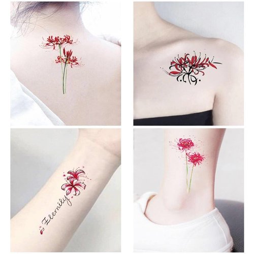 50 Sheets 2.3"x3.8" Spider Lily Flowers Temporary Tattoos Stickers Cute and Sexy Waterproof Women Ideal Bachelorette Party Tattoos Stickers for Women and Girls