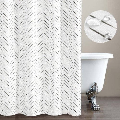 jinchan Extra Long Black and White Shower Curtain Herringbone Modern Fabric Shower Curtain Zig Zag Inky Chevron Farmhouse Shower Curtains for Bathroom Waterproof Hooks Included 70x84 inch