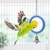 2PCS Bird Mirror with Bell Parrot Hanging Interactive Playing Toy for Cockatiel Parakeets Canaries Budgie Cage Accessories (Blue)