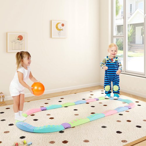 INFANS Kids Balance Beam Stepping Stones Set, 20 PCS Montessori Obstacle Course for Toddler Indoor Outdoor, Non Slip Rubber Base, Gymnastics Toy, Build Coordination Gross Motor Skills (Macaron)