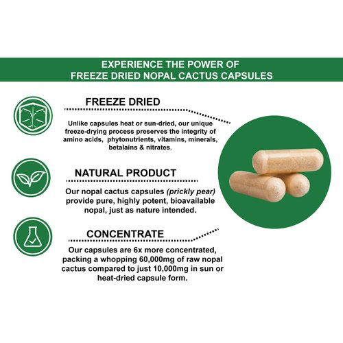 Natural Home Cures Nopal Cactus Capsules Freeze Dried from 60,000mg** Mountain Grown Prickly Pear Supplements - Potent Betalains & Nitrates - Non-GMO, Sugar & Gluten Free (120 Veggie Capsules) (4)