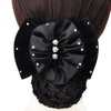 Women Black Bowknot Snood Net Barrette with Rhinestone Elastic Hair Bun Cover Hair Clip Hairnet Lace Bow Headdress for Bank Clerk Nurse Air Hostess