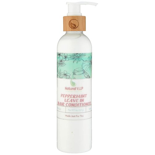 Natural V.I.P. Peppermint and Tea Tree Sulfate Free and No Alcohol Leave In Conditioner For All Hair Types Stimulates Scalp with Anti Breakage Formula for Hair Growth 8 fl oz
