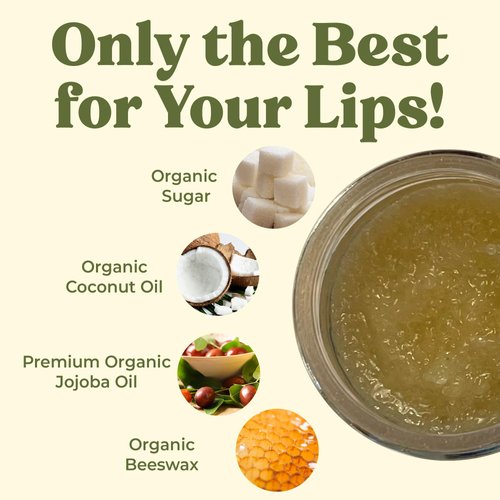 Organic Coconut Lip Scrub – 0.7oz – USDA Organic, Fair Trade, Sugar, Jojoba Oil, Beeswax, Coconut Oil, Calendula Extract