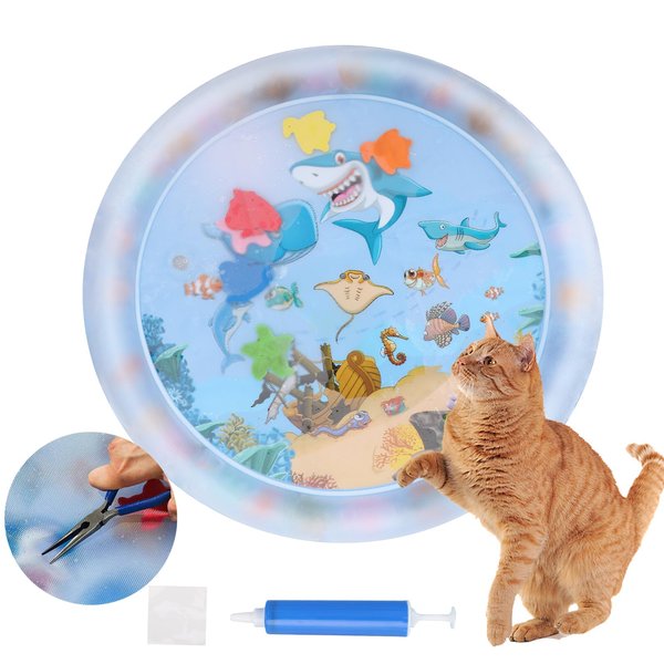 LUOFUAWEI Water Mat for Cats 2024 Upgraded 0.5mm Anti-Scratch, Pet Water Bed, Cat Water Sensory Play Mat, Pet Water Bed for Bored Indoor Cats, Cat Interactive Toys with Free inflator Repair Stickers