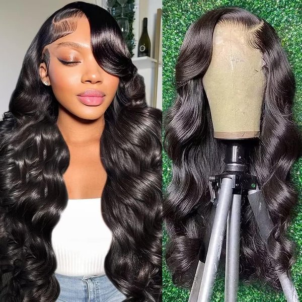 Enguer 24 Inch Body Wave Lace Front Wigs Human Hair 13x4 HD Lace Front Wigs Human Hair Pre Plucked Body Wave Glueless Frontal Wigs Human Hair 180% Density for Wome