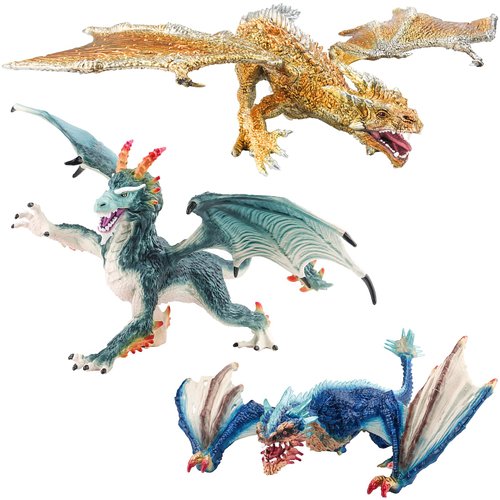 Fistone Western Dragon Toy Set, 3 PCS Realistic Battle Dragon, Lion Dragon, Demon Dragon Figurines, Creature Dragon Playset for Kids, Dragon Toy Action Figure for Kids Ages 3+