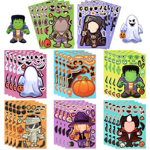 32 Sheets Halloween Stickers for Kids Make A Face Halloween Stickers DIY Art Craft Rewards for Boys Girls Halloween Party Favors Supplies Craft