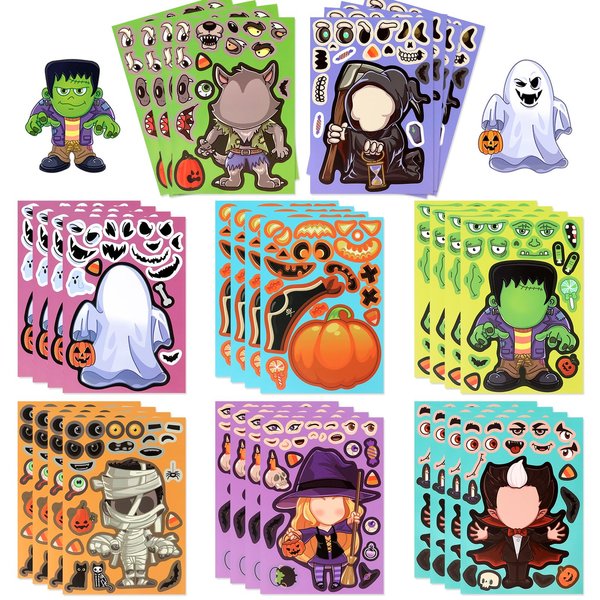 32 Sheets Halloween Stickers for Kids Make A Face Halloween Stickers DIY Art Craft Rewards for Boys Girls Halloween Party Favors Supplies Craft