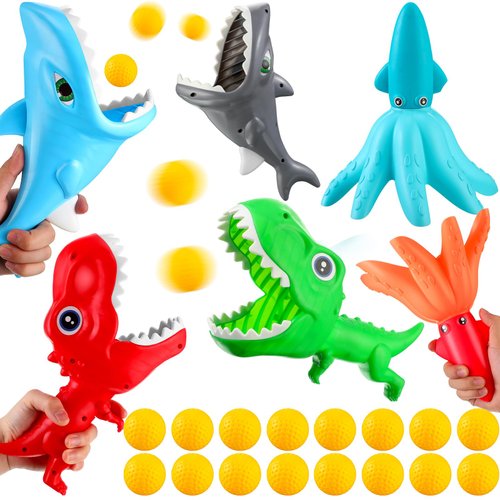 Arrowbash 21 Pcs Pop Pass Catch Ball Game with 15 Balls and 6 Shark Octopus Dinosaur Catch Launcher Baskets Indoor Outdoor Games Activities Birthday Party Gifts Family Toys for Teens and Adults