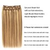 5 Pieces 12" Remy Clip in Ombre Hair Extensions Human Hair Light Blonde Mixed Golden Blond Highlights - Silky Straight Long Thick Real Hair Extensions for Women Fashion (12 inches, 16/22, 60grams)