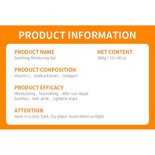 DISAAR Beauty Vitamin C Collagen Moisturizing Gel Orance Extract After Sun Repair Soothing Refines Pores Anti-Oxidation 300g / 10.14fl.oz