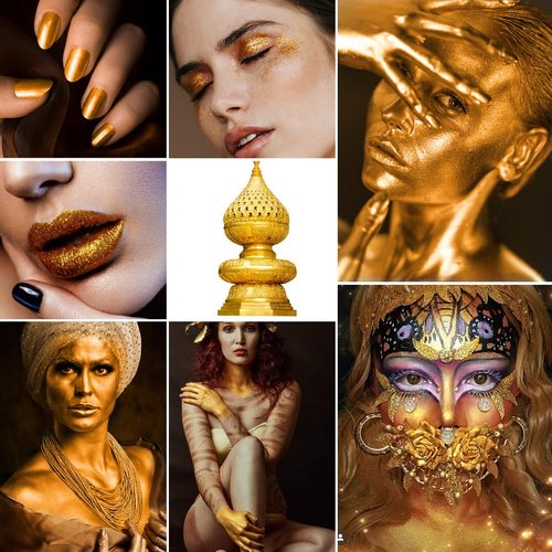 DE'LANCI Gold Face Paint Kit Metallic Powder,Fine Metal Powder Body Paint for Adults Kids,SFX Cosmetic Kit Christmas Paint with Mixing Liquid and 2 Brushes,parkling Halloween Makeup