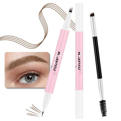 1 Pcs Medium Brown Magic Microblading Eyebrow Contouring Pen Brow Pencil, 2-in-1 Eyebrow Pencil with Brow Brush, Dual-ended Eyebrow Brush, Hair Like Strokes, Natural Looking Eye Brow for Women, 06