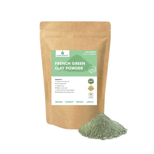 Cosmic Element French Green Clay Powder - Montmorillonite Healing Clay for Face Masks | Food Grade Face Mask Clay for Blackheads & Pore Cleansing - Organic Green Clay for All Skin Types - 4oz