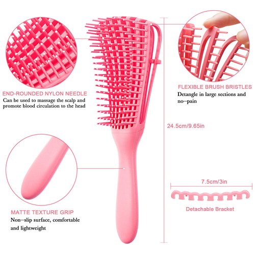 2 Pieces Detangling Brush for Afro America/African Hair Textured 3a to 4c Kinky Wavy/Curly/Coily/Wet/Dry/Oil/Thick/Long Hair, Knots Detangler Easy to Clean (Pink, Green)