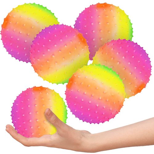 ArtCreativity Rainbow Knobby Balls, Set of 6, Fidget Sensory Toys for Kids, 4.75 Inch Spiky Sensory Balls in Rainbow Colors, Birthday Party Favors, Treasure Box Prizes – Sold Deflated