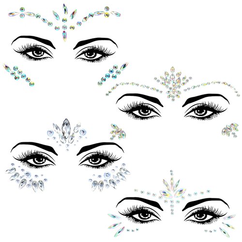 Yuanchu 4 Sets Face Gems for Women, Self-Adhesive Glitter Freckles Face Jewels Temporary Tattoo E...