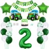 Daimay 23PCS Farm Green Tractor Birthday Decorations Tractor Party Supplies 2nd Happy Birthday Banner Farm Barn Tractor Balloon Green Number Foil Balloon Cake Toppers for Girls Boys Kids Baby Shower
