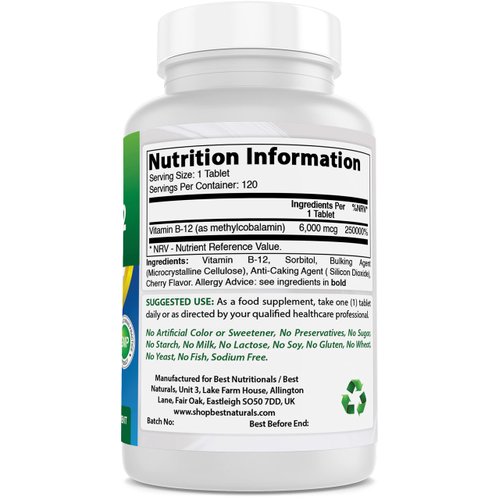 Best Naturals Vitamin B12 6000 mcg 120 Tablets