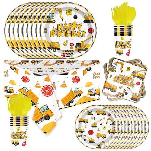 81 Pcs Construction Birthday Party Supplies Construction Theme Tableware Set for Boys Kids Birthday Party Decorations