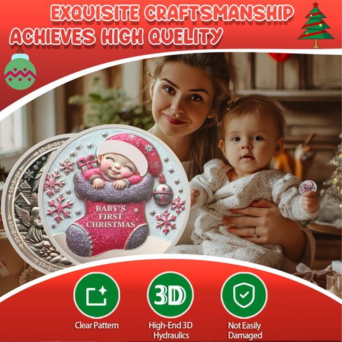 Baby's First Christmas Gift Cute Baby Girl Christmas Coin Angel's Blessing Christmas Commemorative Coin Christmas Tree Decoration Christmas Ornaments First Christmas Gift for Baby