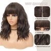 BEAUTIFA Brown Wig with Bangs for Women 14 Inch Shoulder Length Short Bob Wavy Curly Wig Natural Brown Wig Heat Resistant Synthetic Wigs
