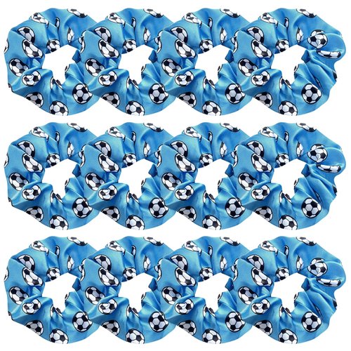 12 Pcs Shiny Soccer Hair Scrunchies Cheer Soccer Uniforms Scrunchie School Performance/Sports/Practice/Party/Gymnastics Scrunchie Ponytail Holder Wrist for Girls Cosplay Show (Blue)